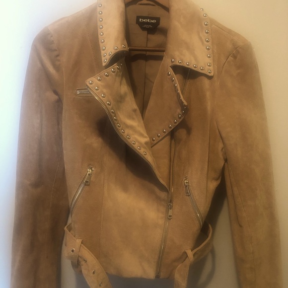 bebe Jackets & Blazers - Suede Studded Bebe Leather Crop Moto